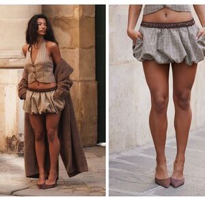 Plaid Halter Vest with Brown Buttons